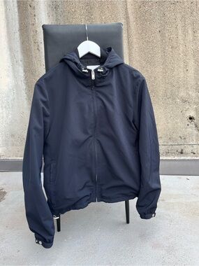 Sandro Paris Hooded Windbreaker Jacket - Navy Blue